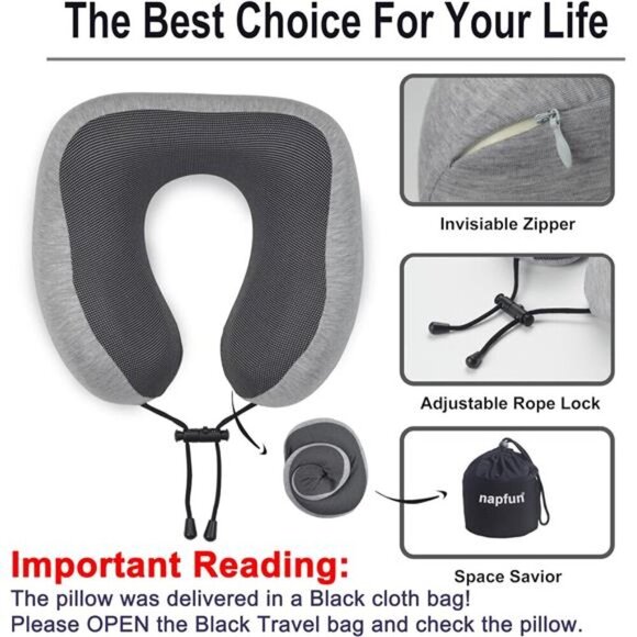 Memory Foam Travel Neck Pillow Airplane Headrest Portable Sleep Support Grey - Picture 6 of 7